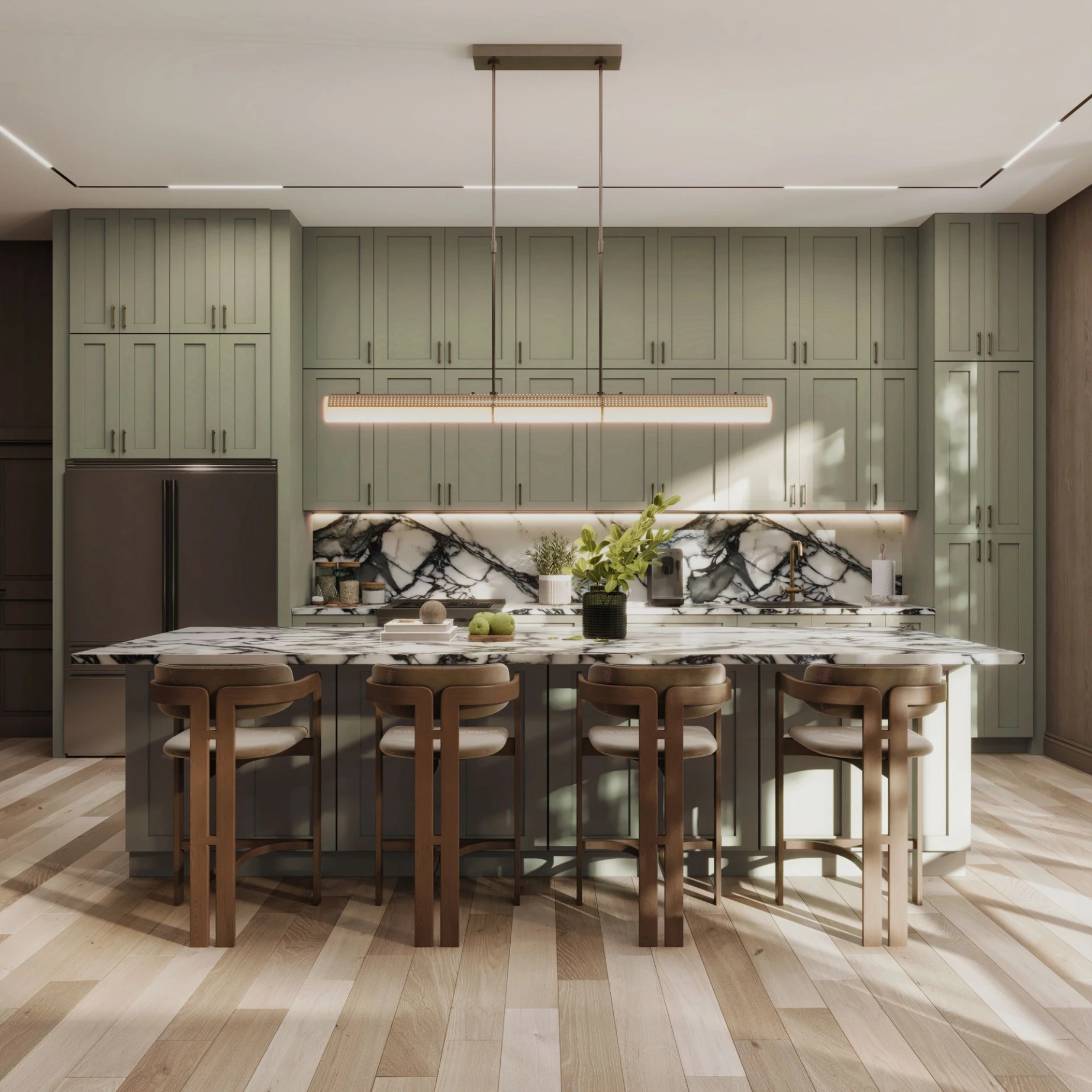 Sage Green Kitchen with Quartz 