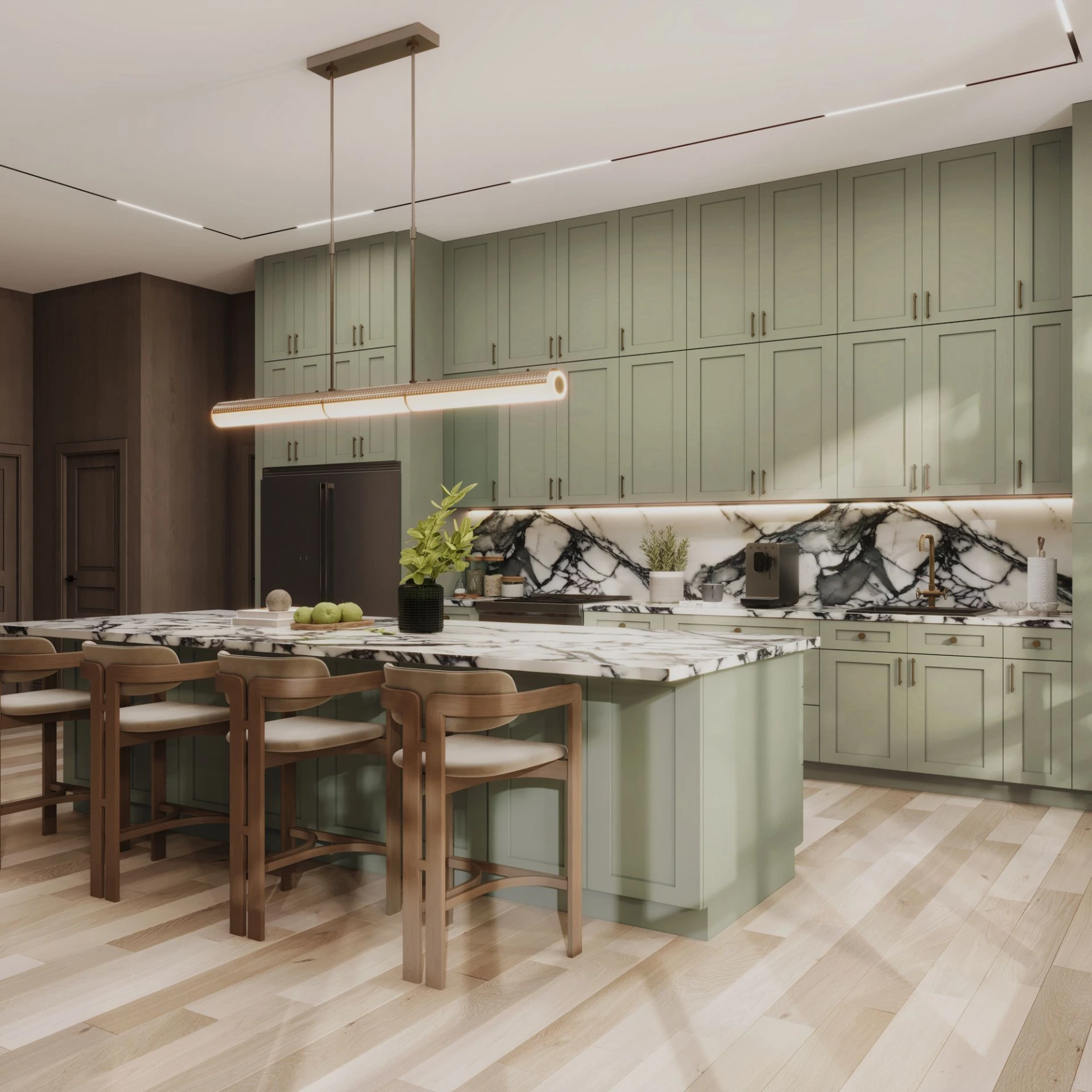 Sage Green Kitchen with Quartz 
