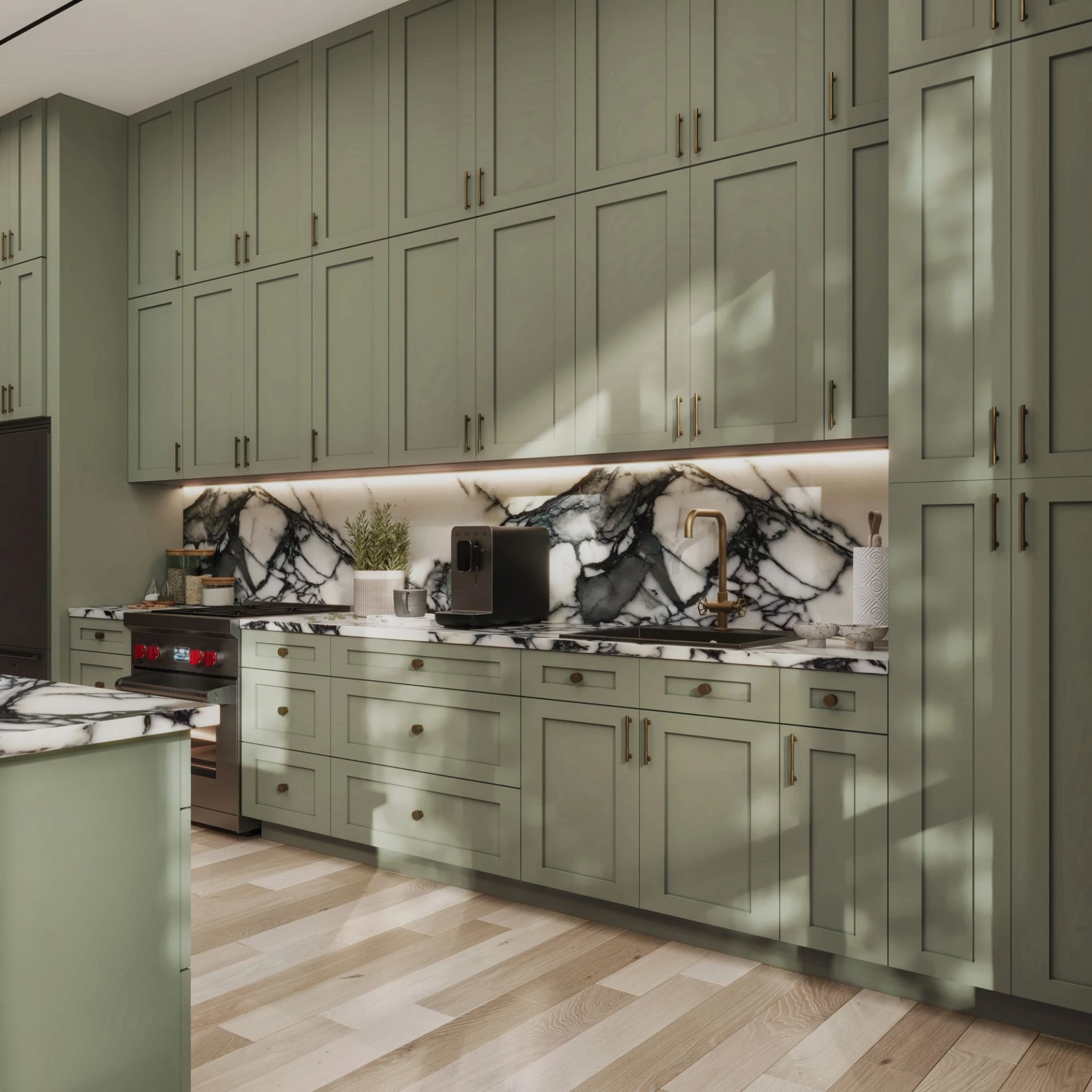Sage Green Kitchen with Quartz 