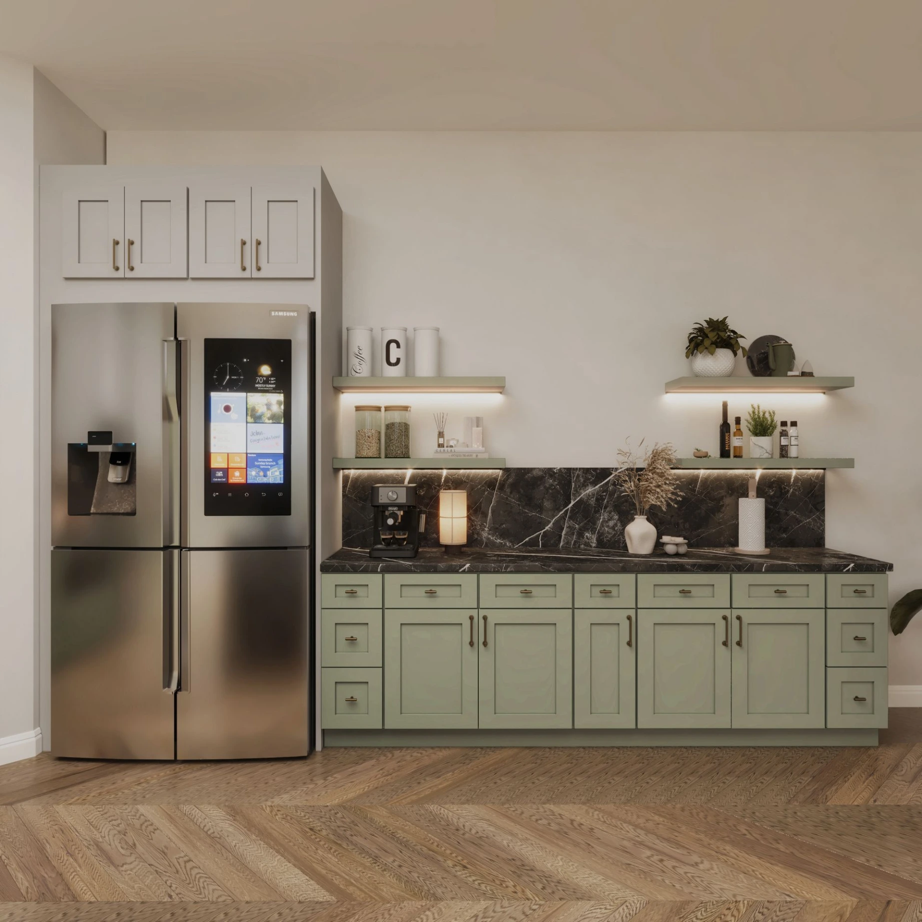 Lunar Grey and Sage Green Kitchen Bar 