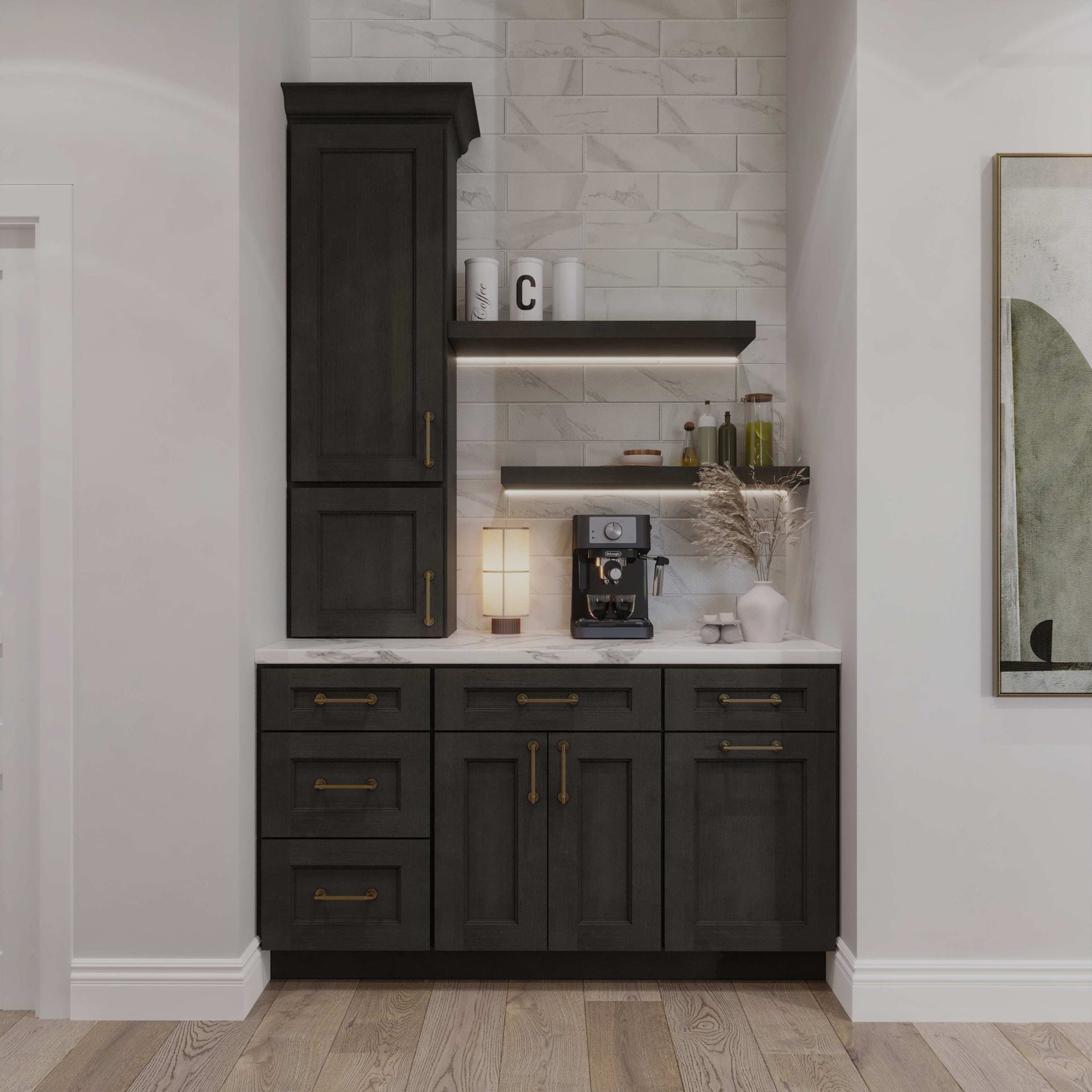 Double Smokey Grey Bar with Floating Shelves 