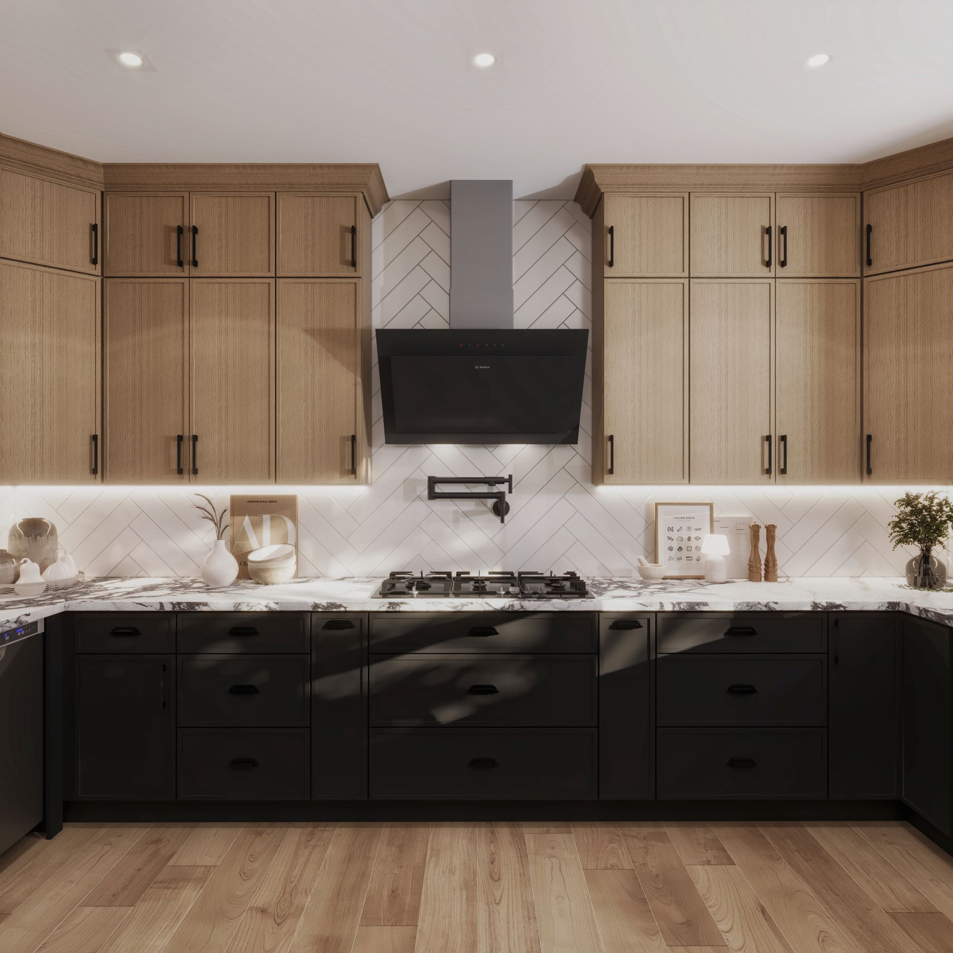 Mini Shaker White Oak and Iron Black Kitchen