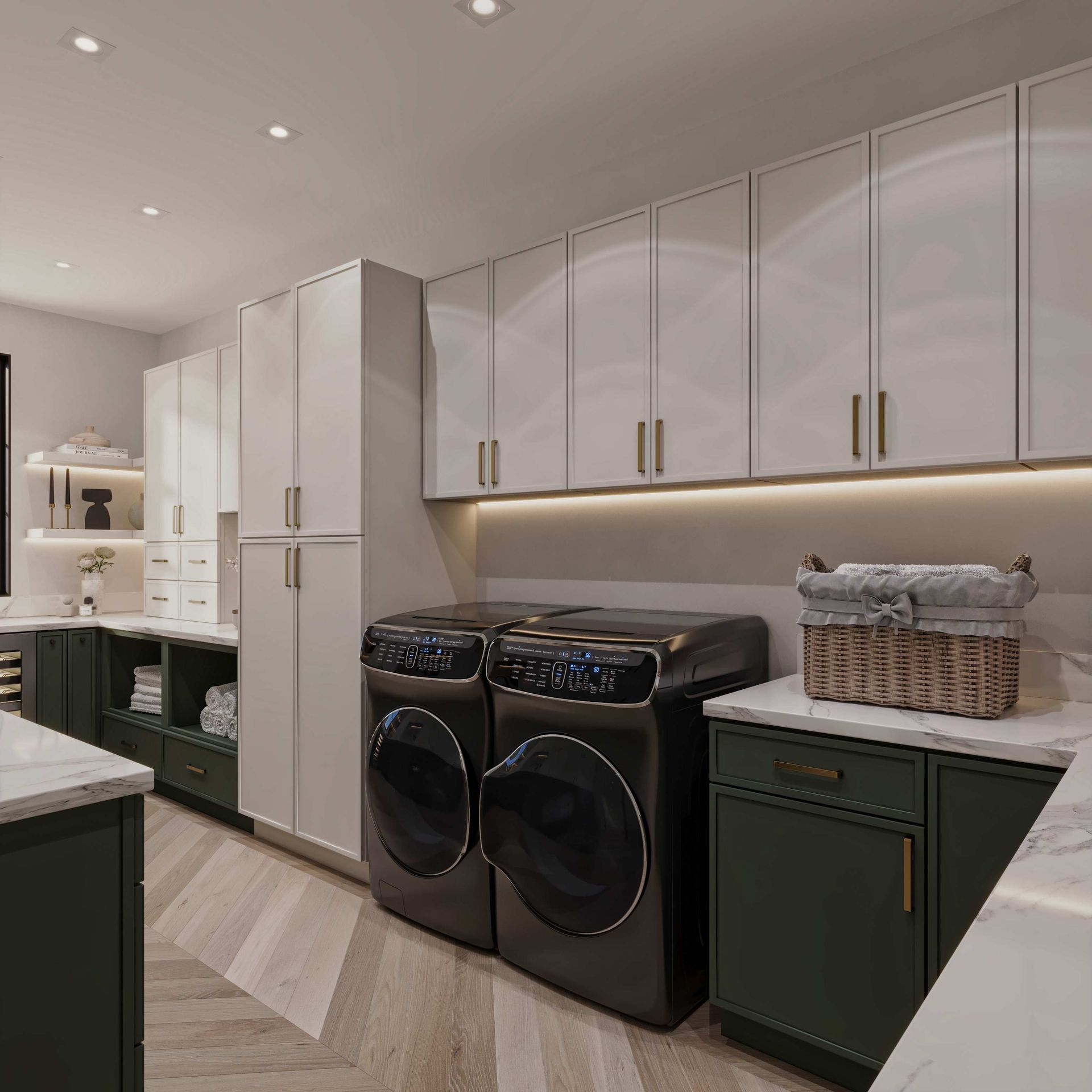 Mini Shaker Olive Aston Green and Shaker White Laundry 