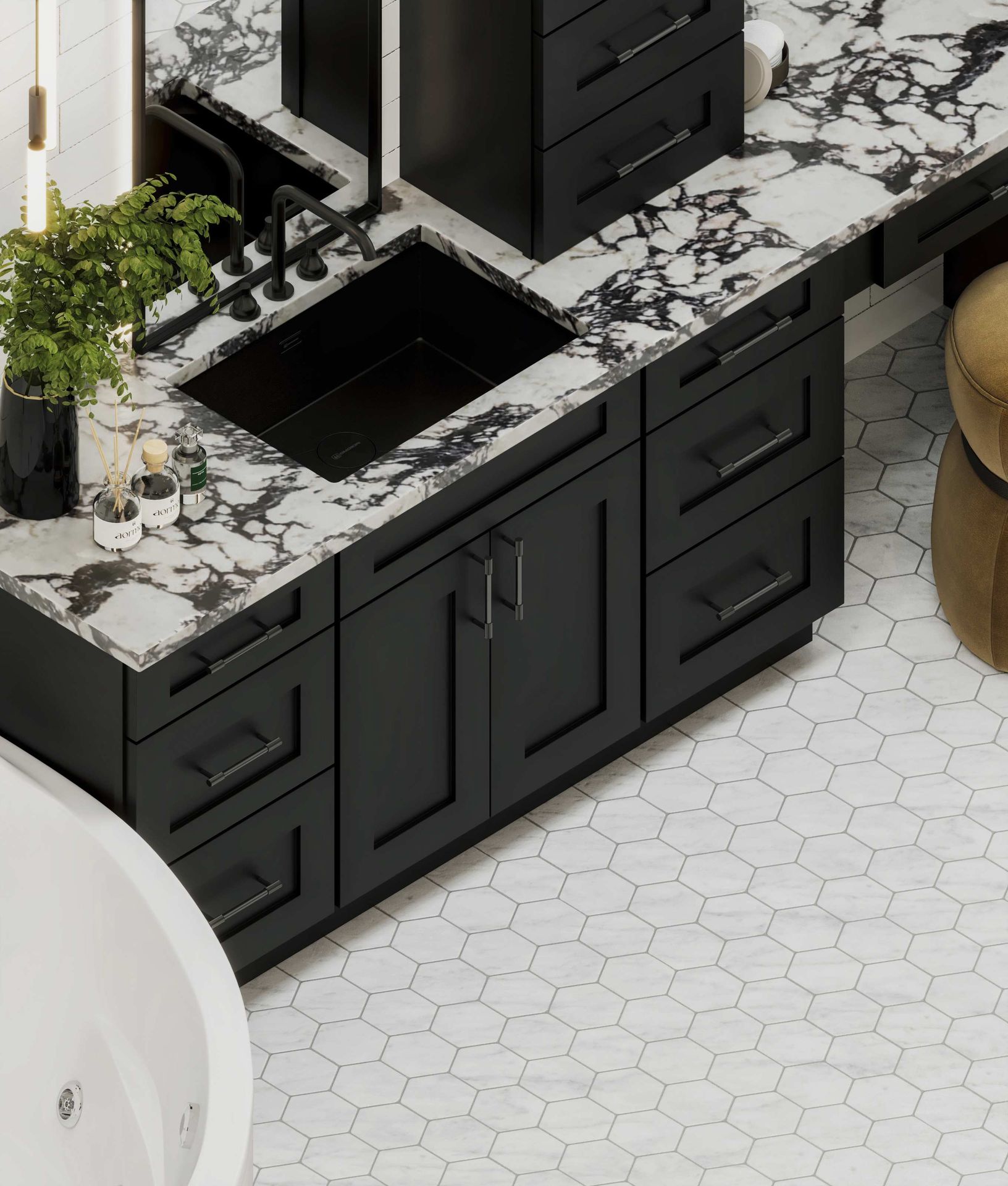 Iron Black Shaker with Black &amp; White Calacatta 