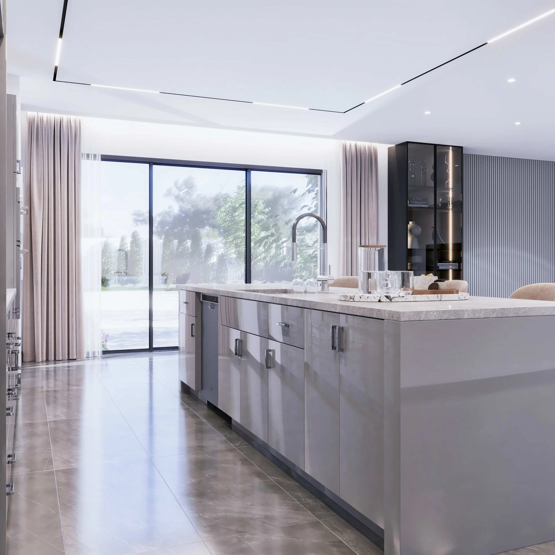 High-Gloss Gray kitchen island 