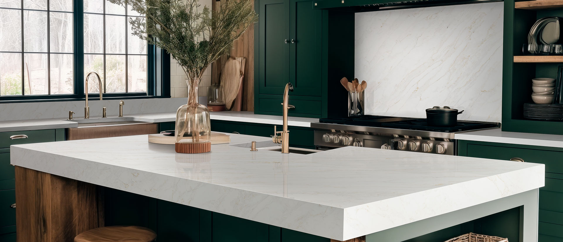 Calacatta Premata quartz kitchen with island countertop