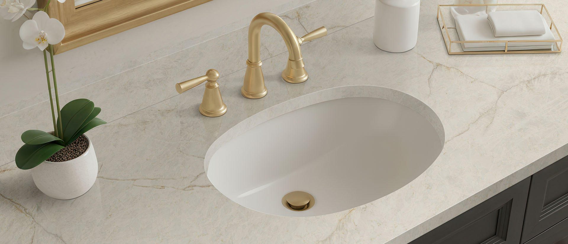 Bathroom vanity with Solitaj quartz countertop