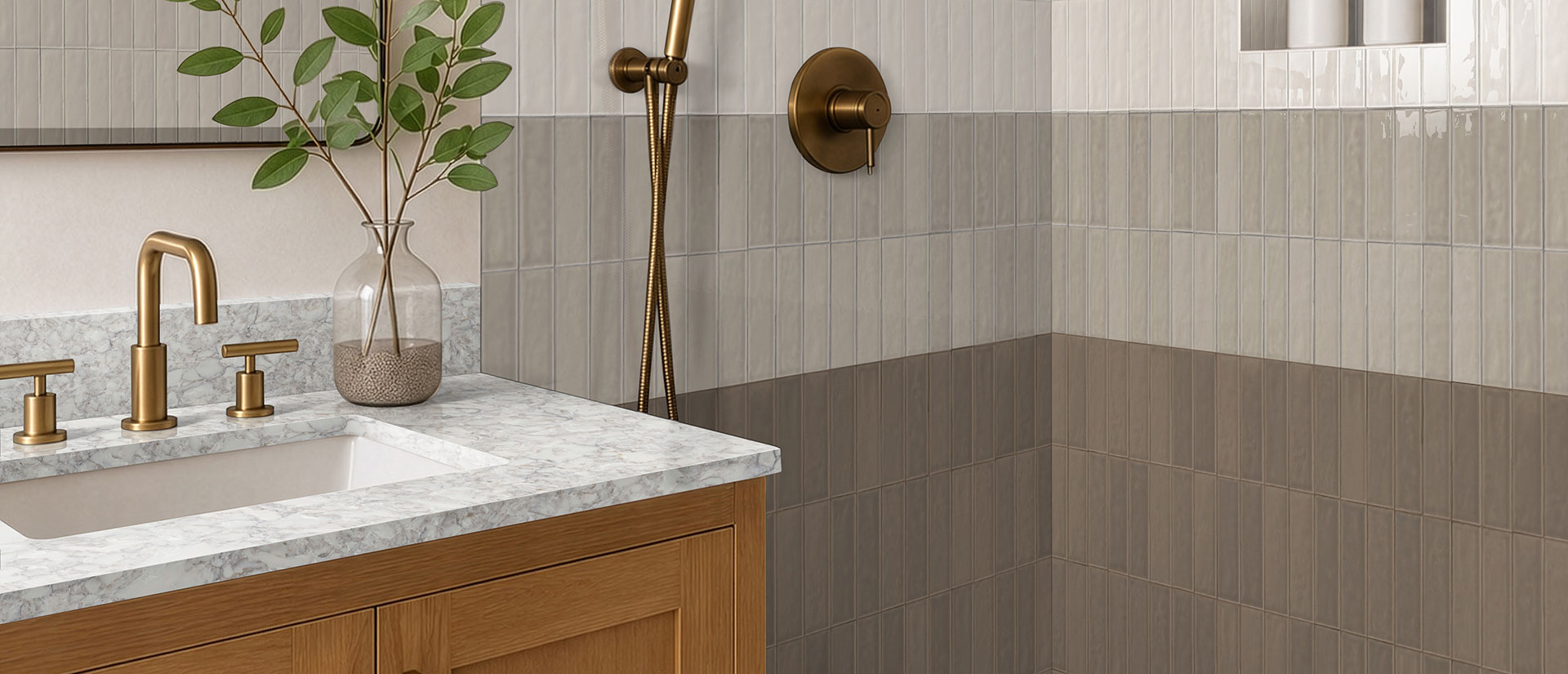 Bathroom with Calacatta Ocellio quartz vanity