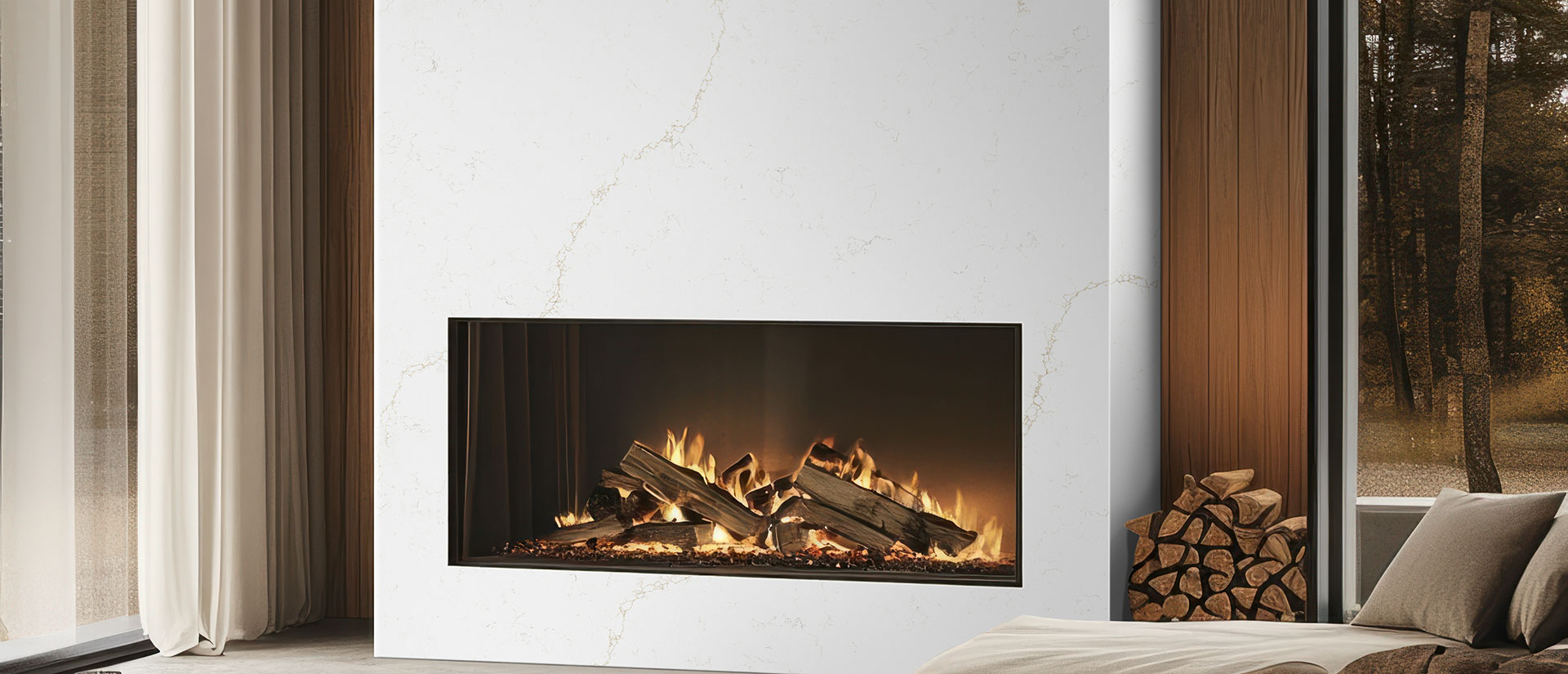Living space with Calacatta Rusta quartz surfaces