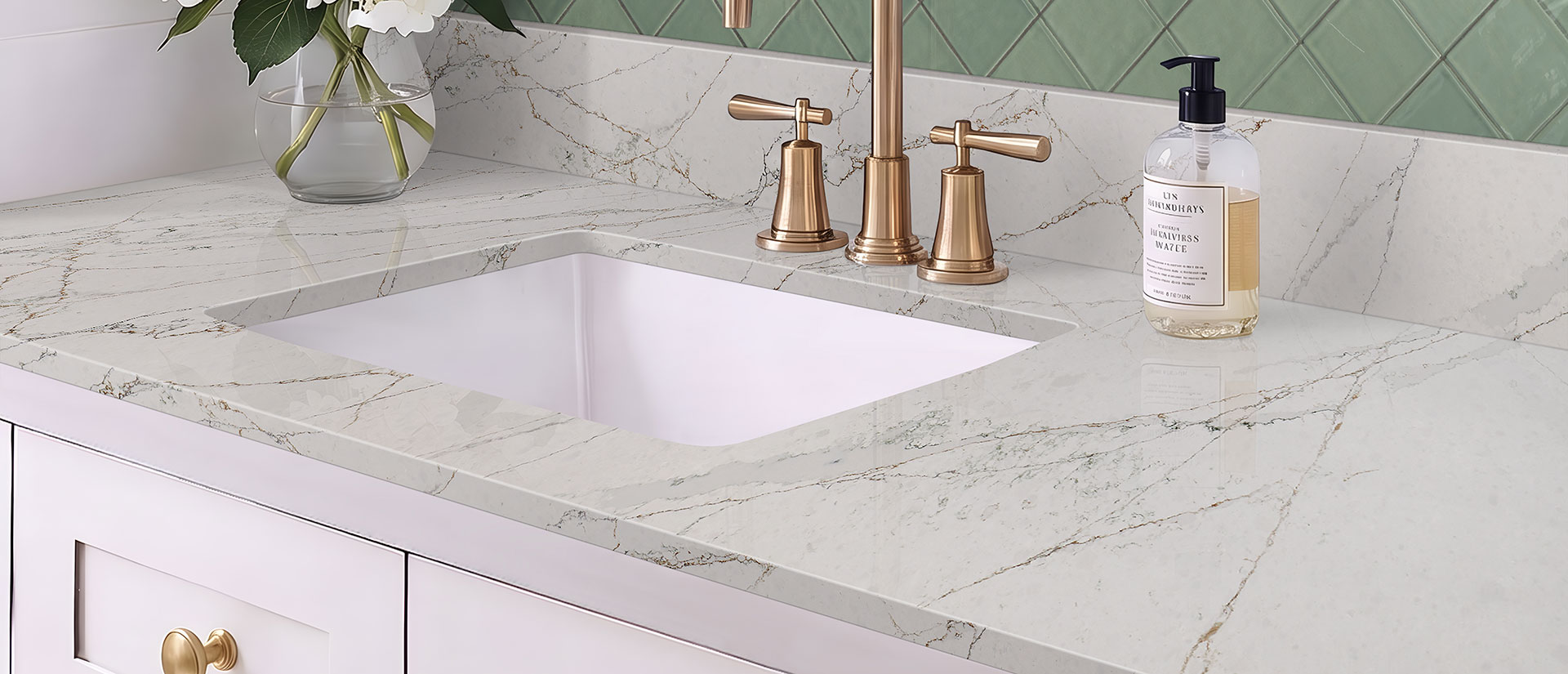 Bathroom with Calacatta Viraldi quartz vanity