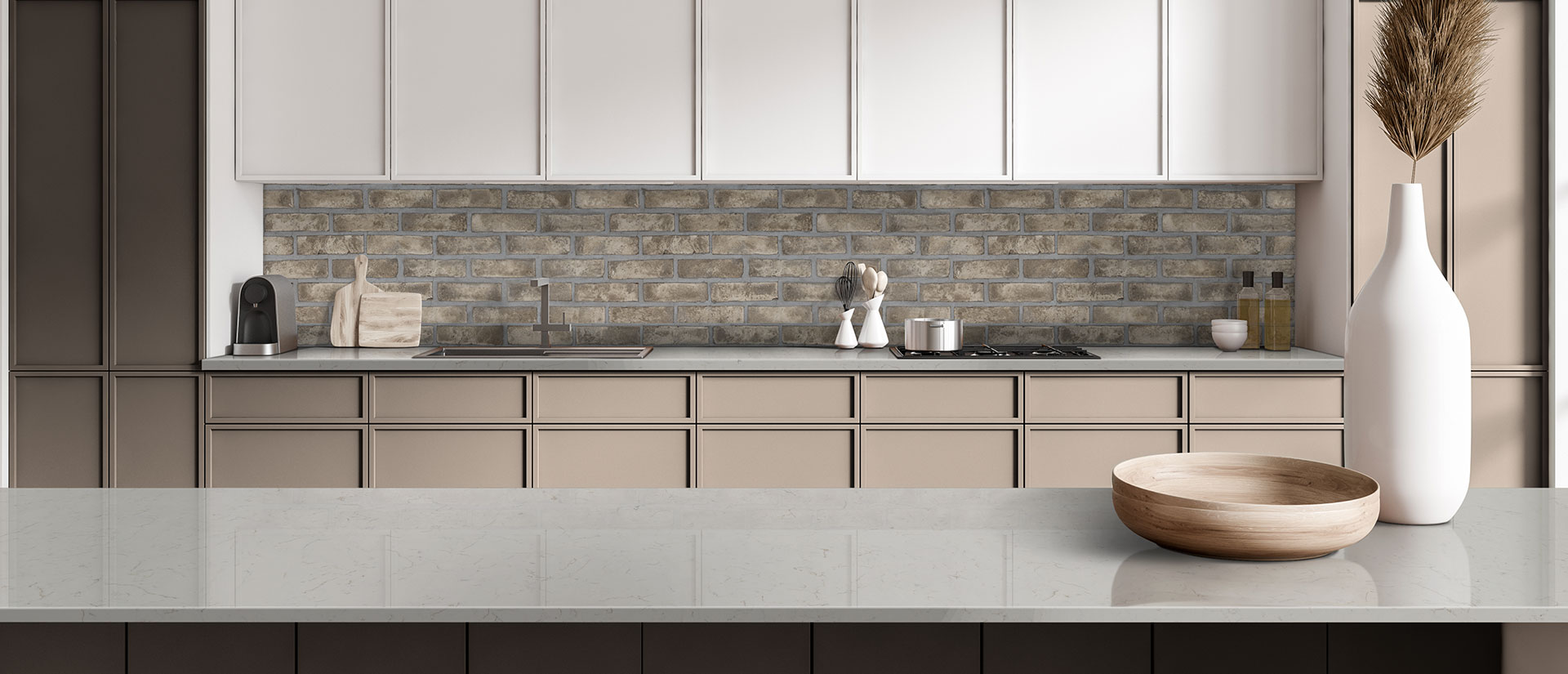 Kitchen with Carrara Miksa quartz countertops