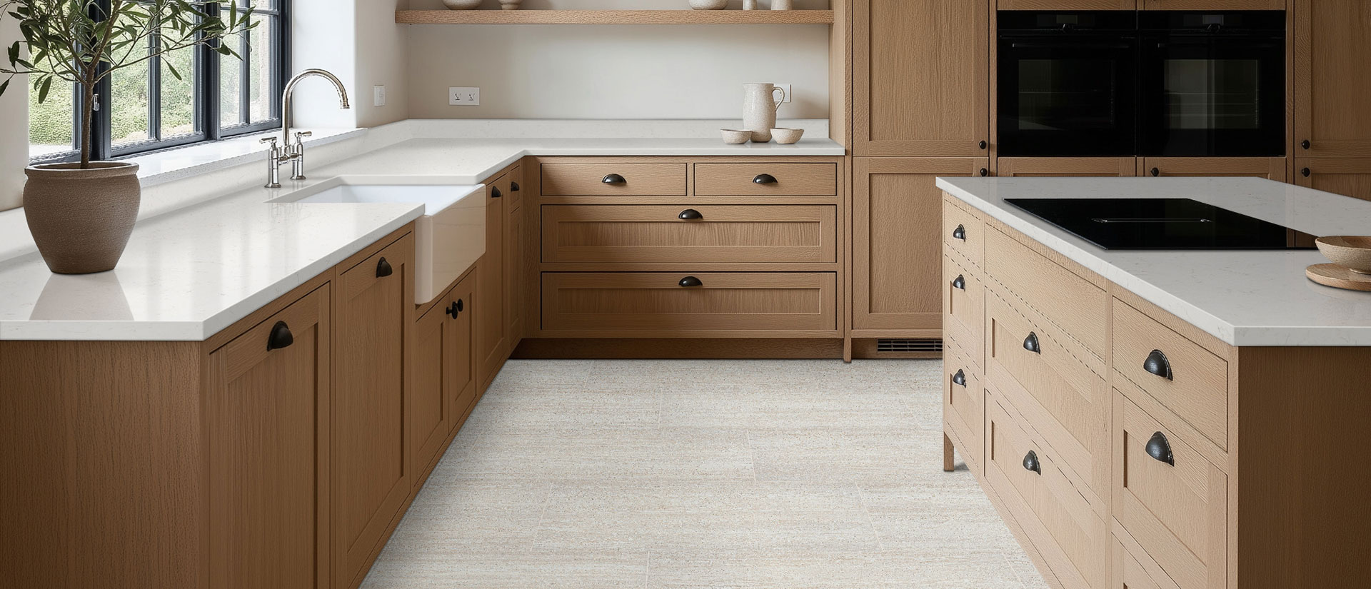 Close view of Carrara Miksa quartz in kitchen