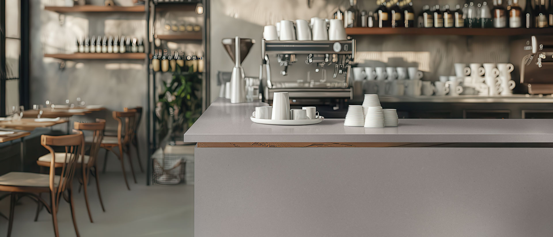 Commercial space with Fossil Gray quartz