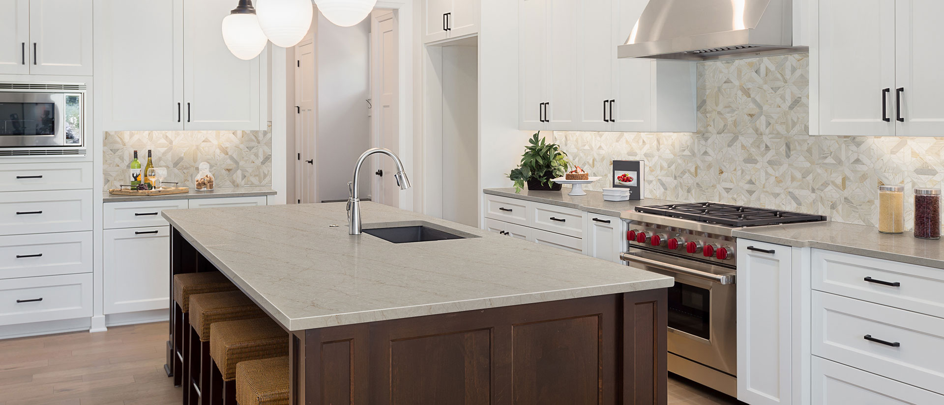 Lumataj quartz with Athena Gold inspired backsplash
