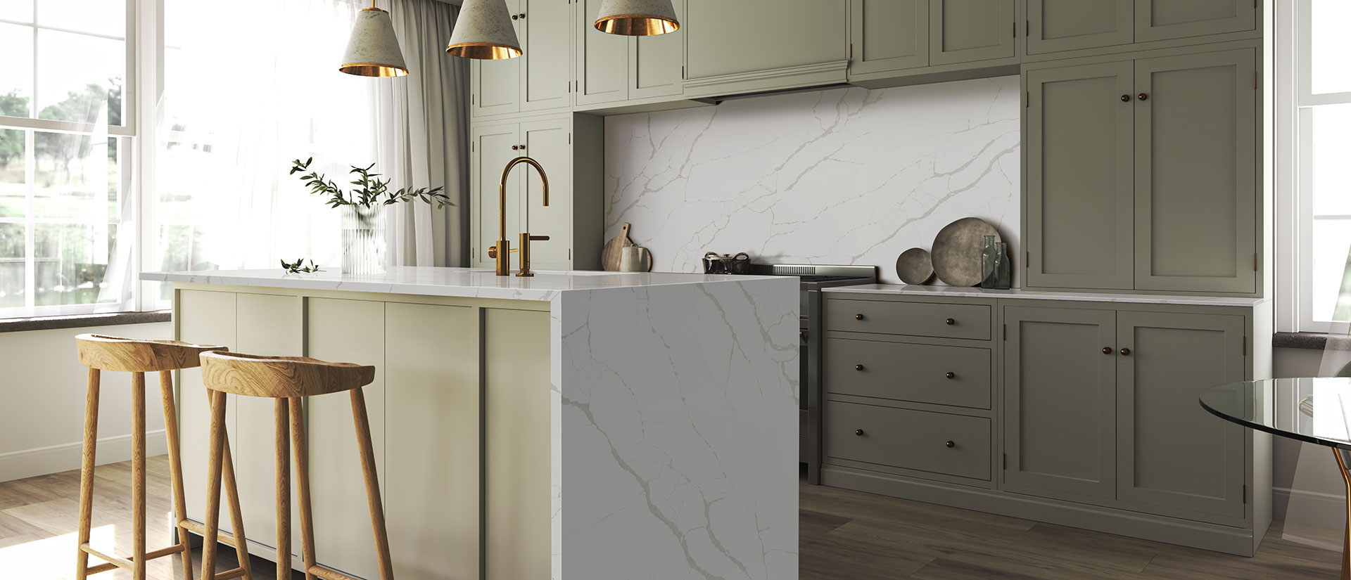 New Calacatta Laza quartz in open concept space